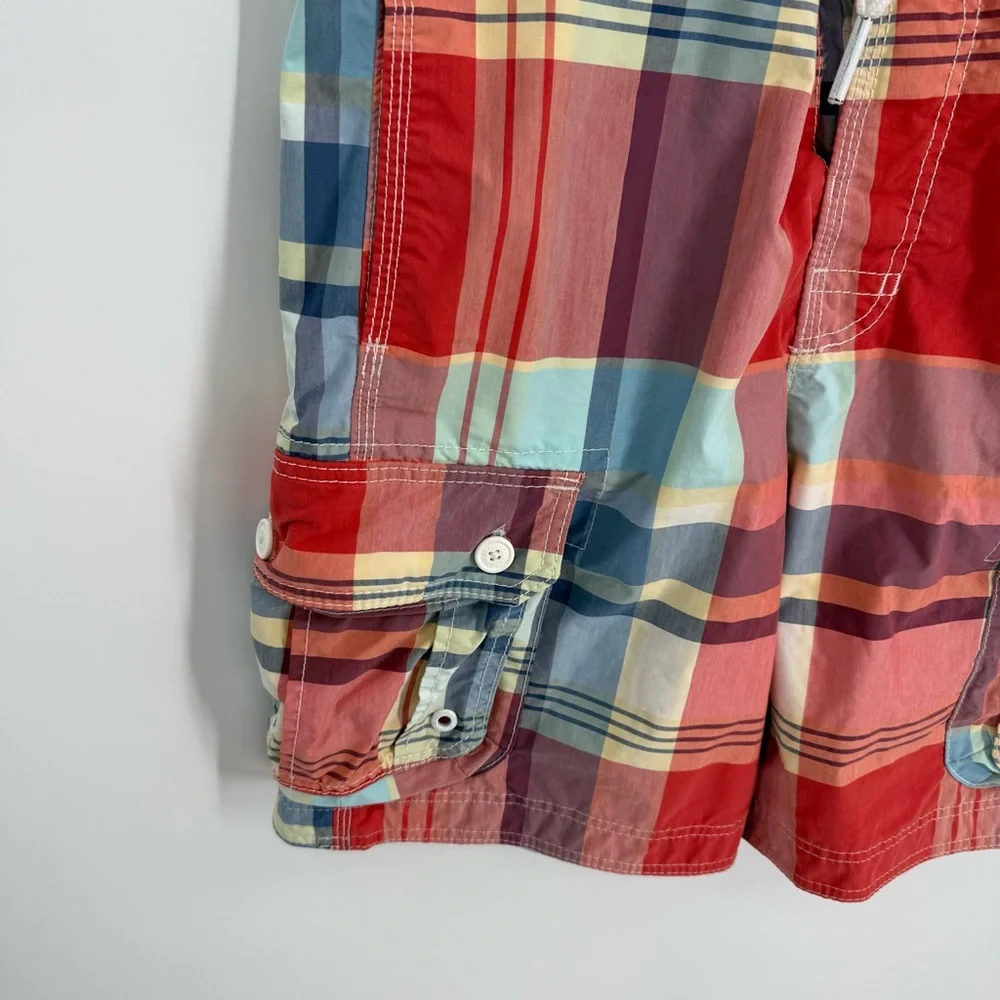 Abercrombie & Fitch Shorts Mens Medium Plaid Long Board Swim Trunks Cargo Lined